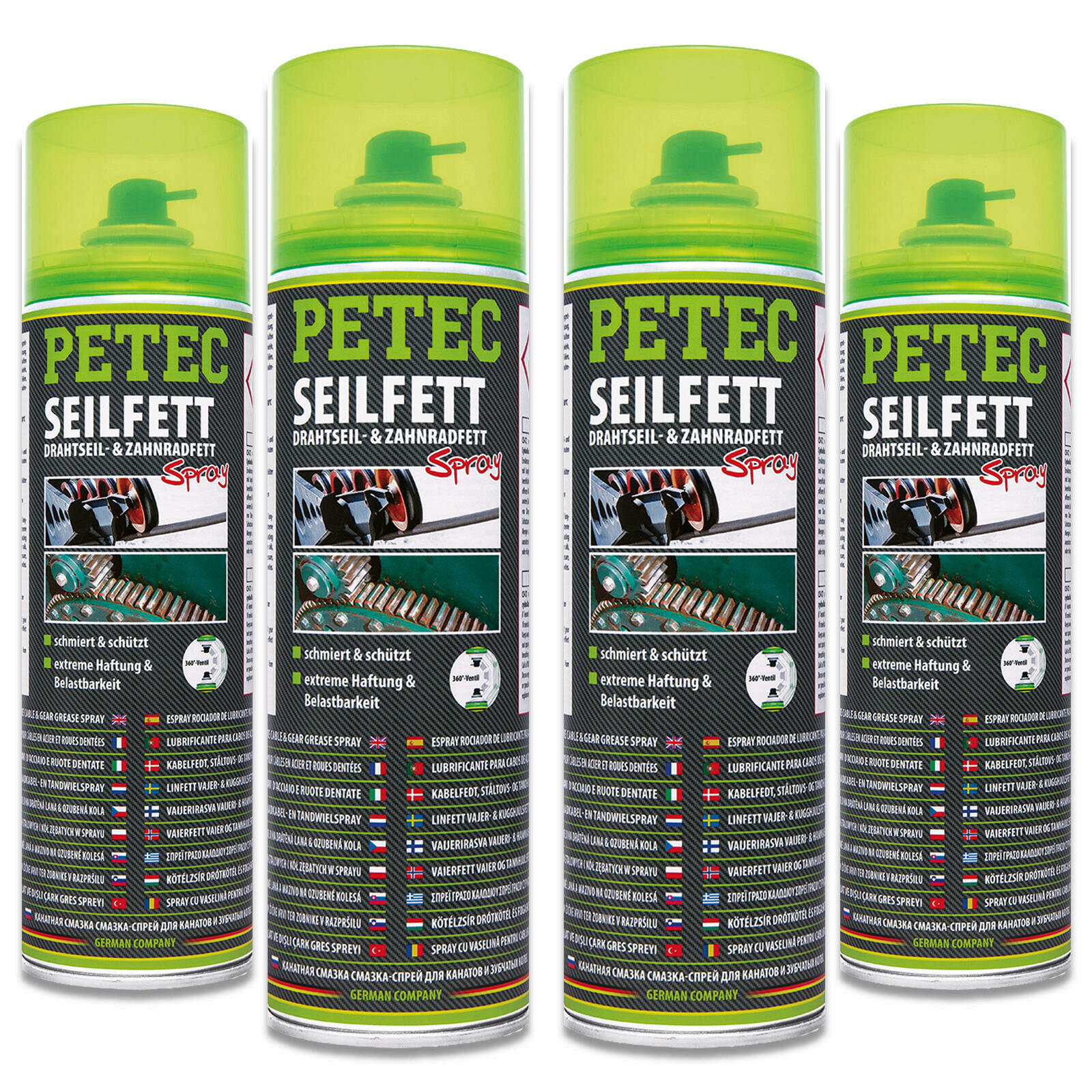 4x Petec 71650 500 ml Seilfettspray Versiegelung Drahtseilfett Zahnradfett Kette
