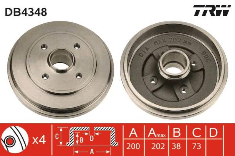 2x TRW Bremstrommel DB4348