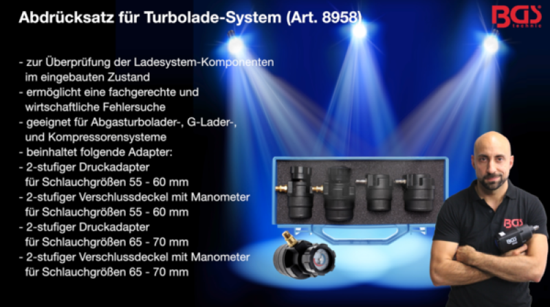 Turbolader-Diagnosekoffer mit Manometern | 55 - 60 - 65 - 70 mm 8958