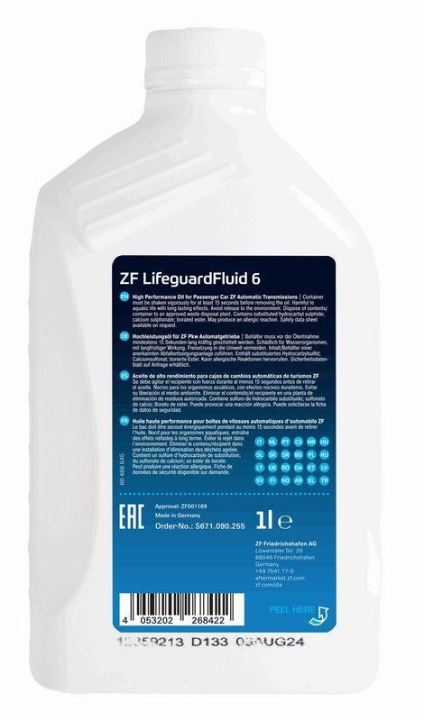 5x 1L ZF Life Guard 6 Automatikgetriebe&ouml;l Getriebe&ouml;l 6HP S671.090.255